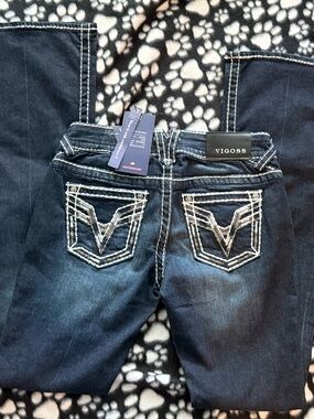 Vigoss Chelsea Flare Jeans NWT Size 1/2 Dark Wash Stretch Denim
